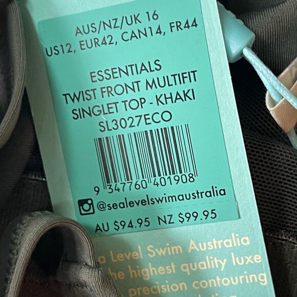 Sea Level Eco Essentials Twist Front A-DD Cup Singlet Top Adjustable Khaki SZ 12 - Picture 7 of 7